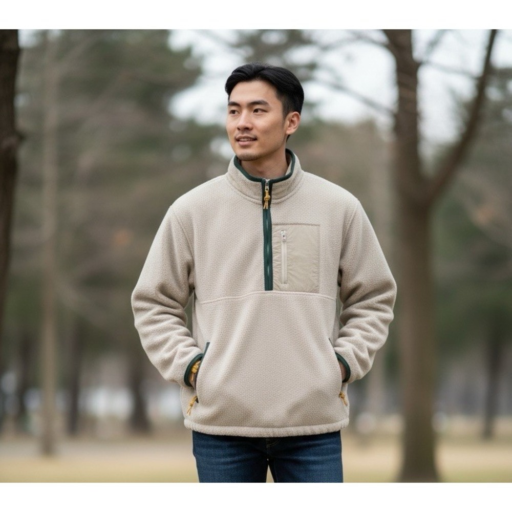 Gap Men's S Fleece Half Zip Jacket‎ Beige Tan Green New Zip Pockets 1115